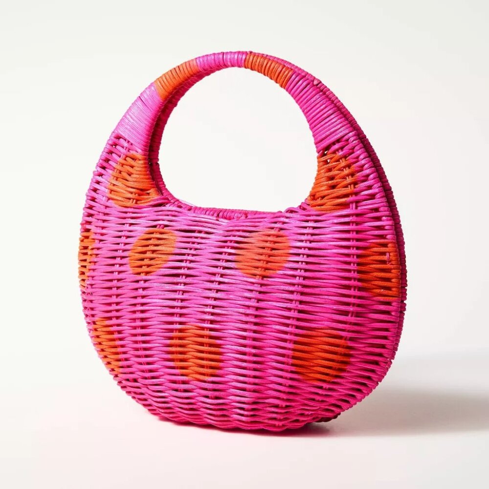 kate spade new york x Target Pink/Red Polka Dot Wicker Crescent Handbag